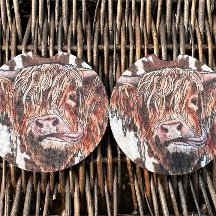 Highland Cow Car Coasters for wholesale by Evie Rose
