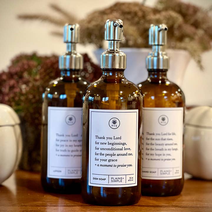 Plains + Simple - Wholesale Soap Dispenser - Thank You Lord Amber Glass Reusable Soap/Lotion Dispenser9