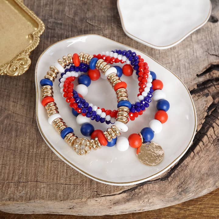 PennyLine inc - Wholesale Beaded Bracelet - Red White and Blue Beaded Coin Bracelet Set3