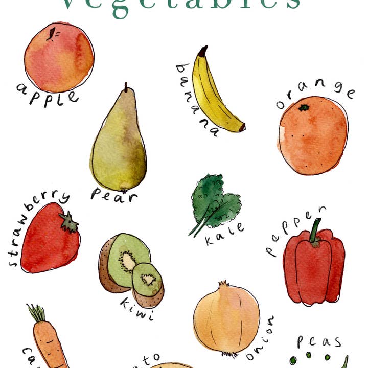 Hannah Lloyd Art – wholesale Konsttryck - Barn och baby – A3 Irländskt tryck — Frukt och grönsaker/Torthaí agus Glasraí2