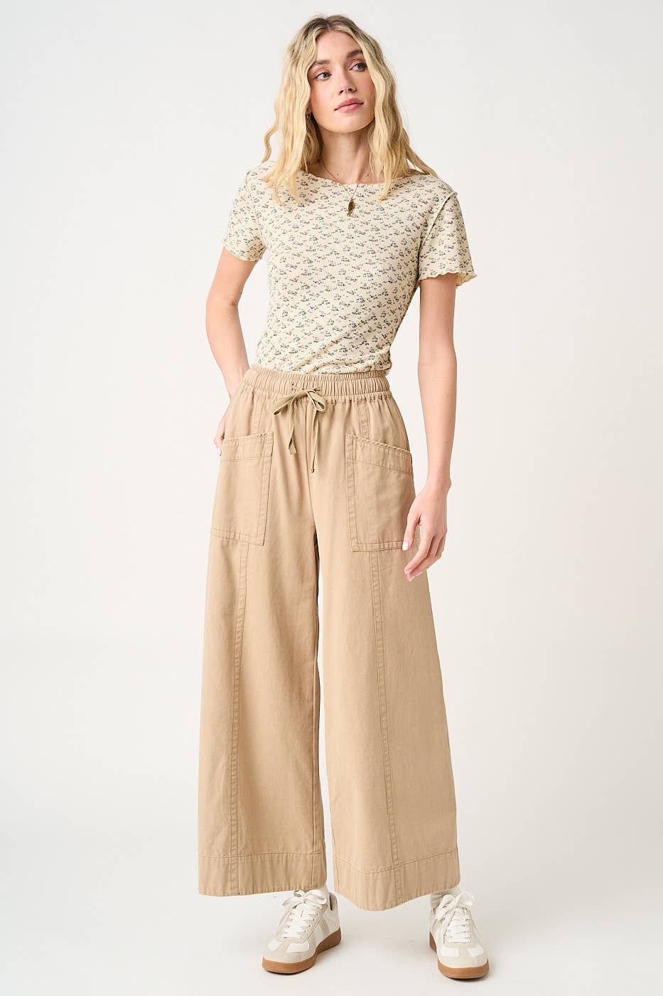 mittoshop - Wholesale Pants - Women's - MINERAL WASH WIDE LEG ELASTIC WAIST TWILL PANTS6