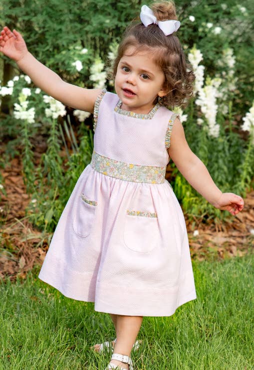 Marco and Lizzy – wholesale Dress – Kids – Girl's "Spring Again" Floral Pink Pique Dress5