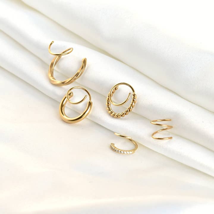 Blueyejewelry - Vendita all'ingrosso Orecchini a cerchio - Orecchini a Cerchio a Spirale Dorata - Orecchini a Torsione Impermeabili4