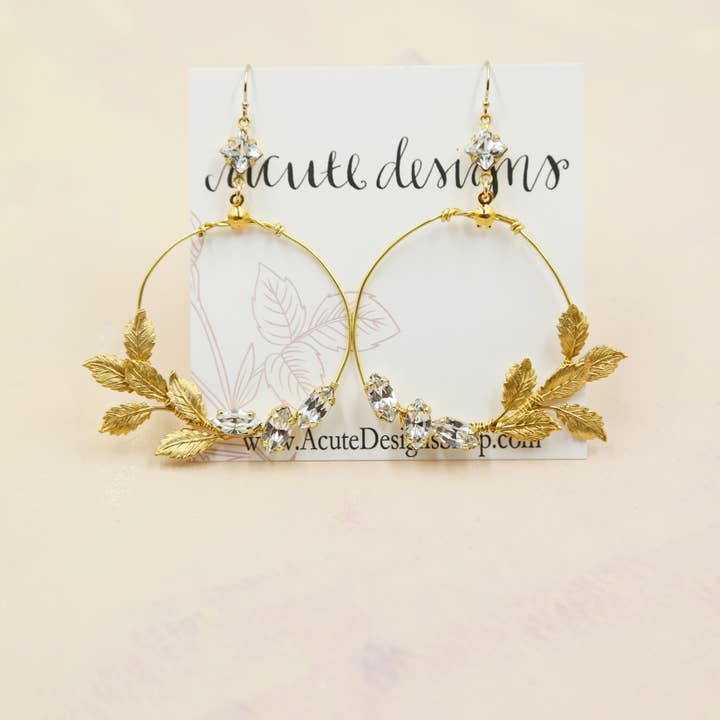 Golden Leaf Cluster Statement Earrings for wholesale by Acute Designs