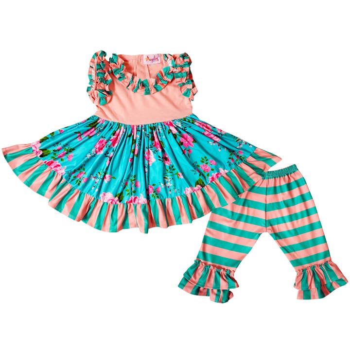 CLEARANCE Baby Girls Spring Summer Floral Capri Outfit Set for wholesale by Angeline Kids