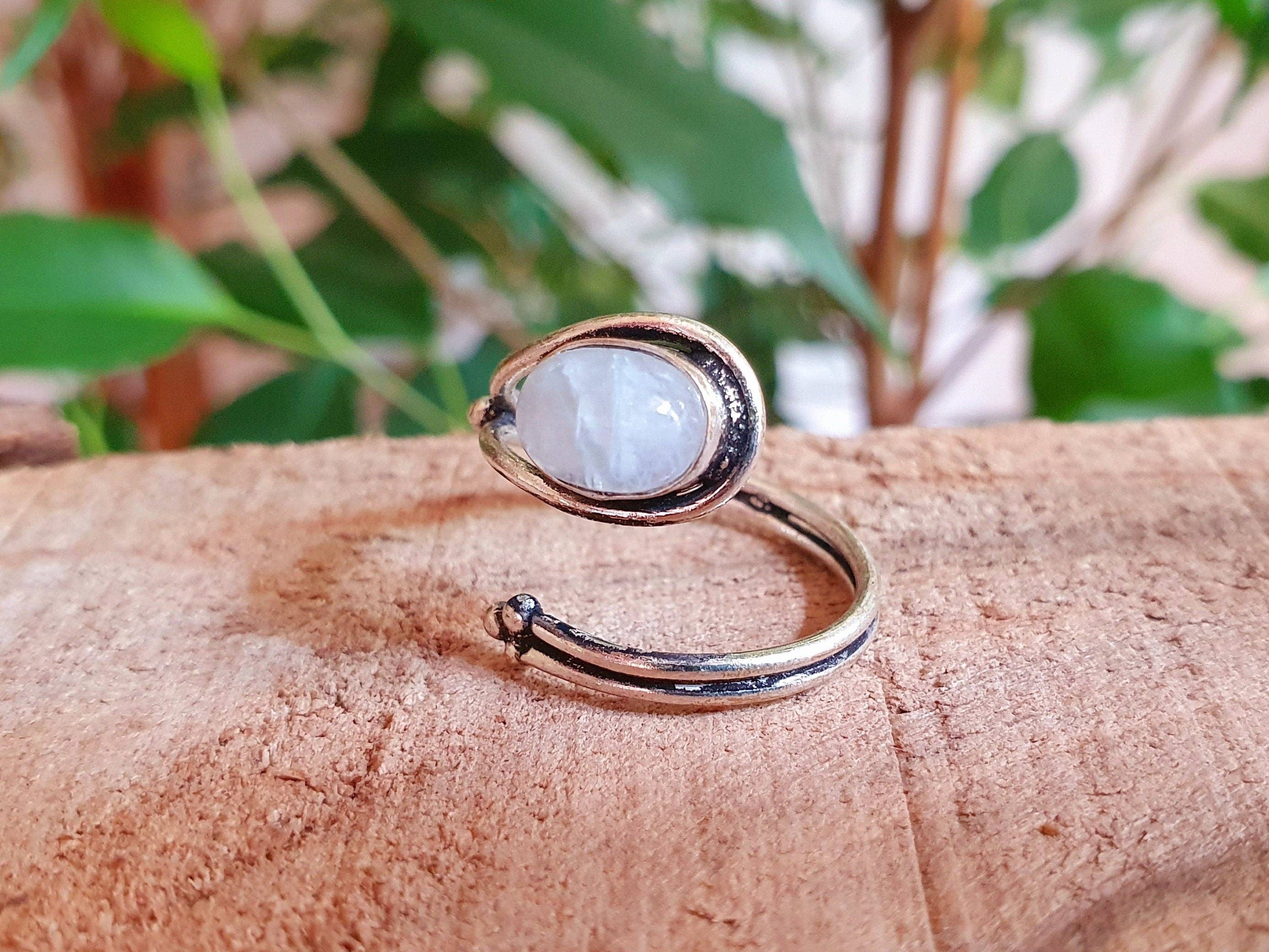 Kaali Boutique – wholesale Multi-stone ring – Ethnic style Silver & Moonstone Ring / Adjustable / Boho /  Bohemian / Psy / Rustic / Tribal / Gypsy / Festival / Healing / Festival5
