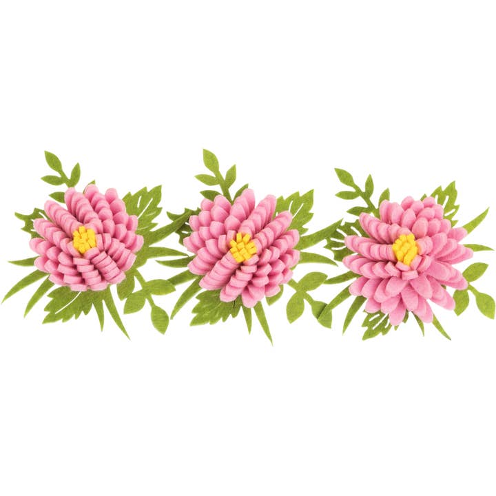 A29521: Set 3 felt flower clip-on,3D felt,pink,2.5in ea for wholesale by Silver Tree Home & Holiday