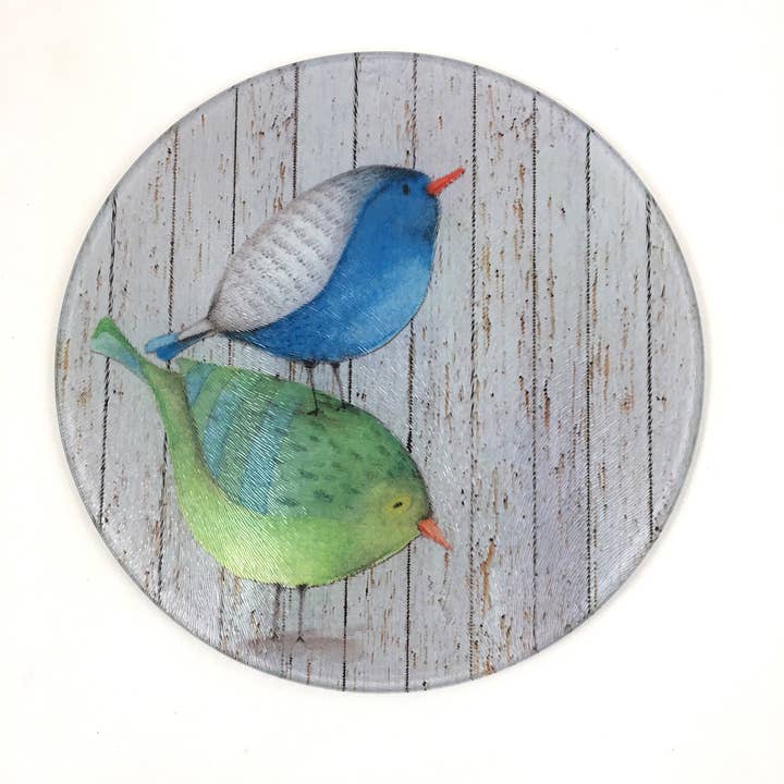 Birds of a Feather - 8" x 8" Tempered Glass Cutting Board for wholesale by GP Originals