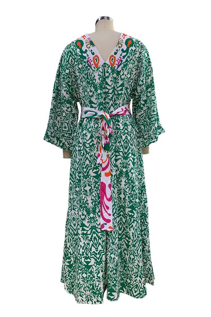 green loose long sleeve bohemia floral maxi dress for wholesale on Faire4