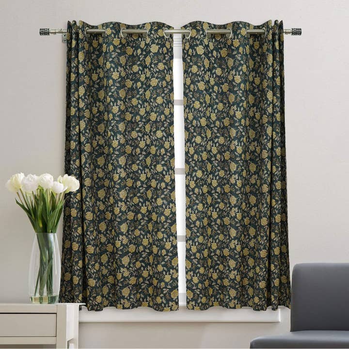 Cortina de Lino Puro con Ojales de Estampado Indio - Rameshwaram para venta al por mayor de Fabdivine