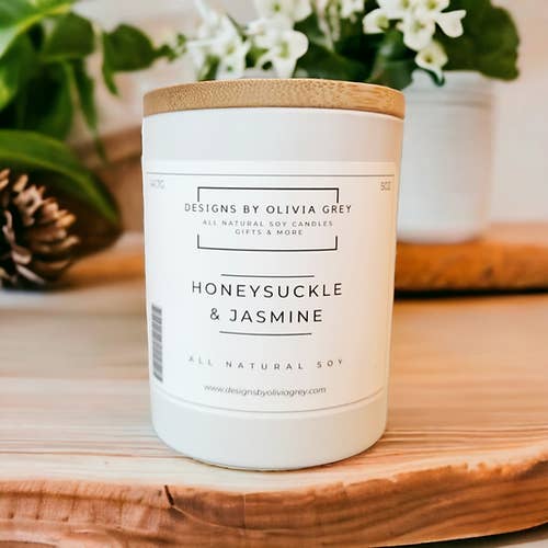 Honeysuckle & Jasmine Natural Soy Candle | Non Toxic Candle for wholesale by Designs By Olivia Grey | All Natural Soy Candles