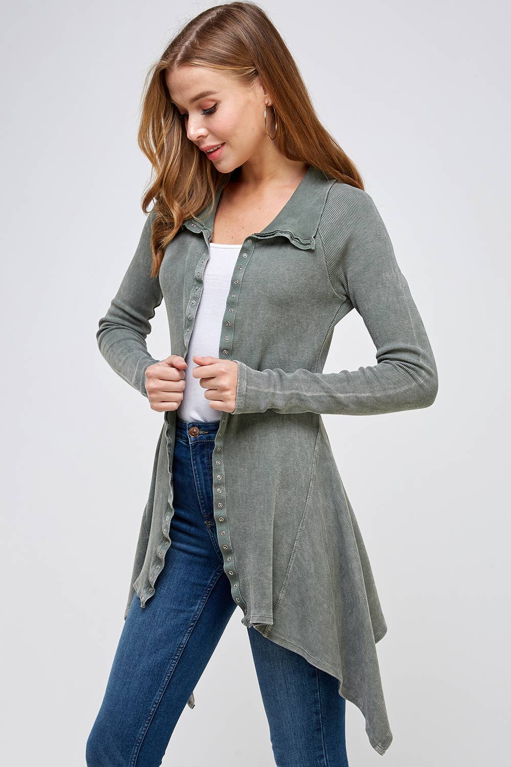 Urban X Apparel – Blusão - Mulher por atacado – Jaqueta térmica de botão lavado Urban X L/S com gola22