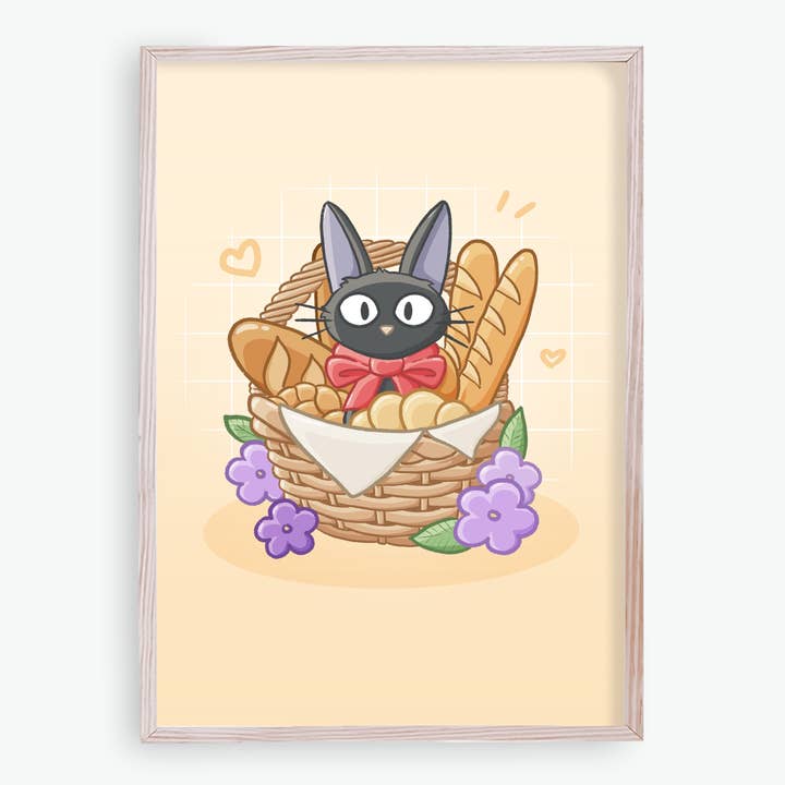 Sarah May Arts - Wholesale Art Print - Bakery Black Cat Print | Fine Line Anime Floral Art3
