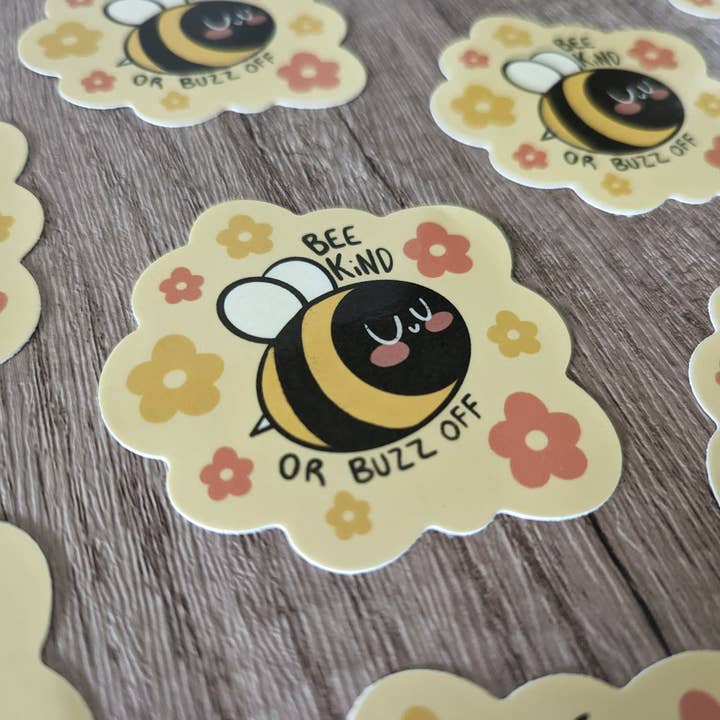 Sadsquatch – wholesale Sticker – Bee Kind or Buzz Off - Cute Vinyl Sticker1