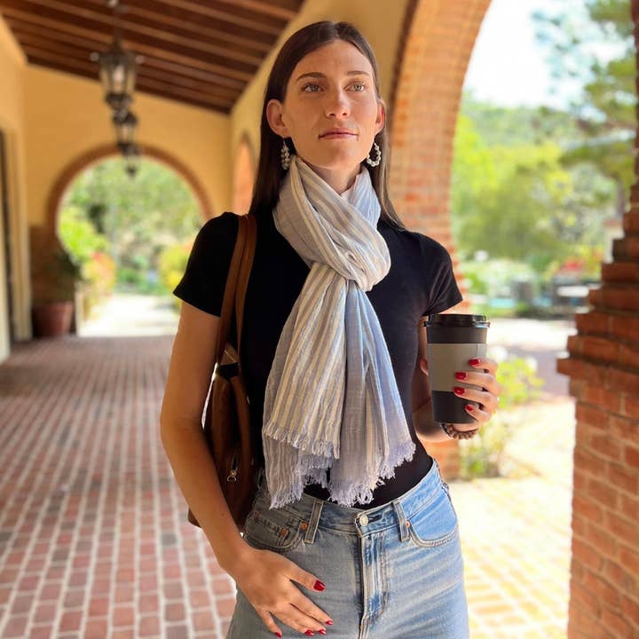 Humble Hilo - Wholesale Scarf - Women's - Humble Hilo Cumulus 100% Cotton Scarf Center Stripes15