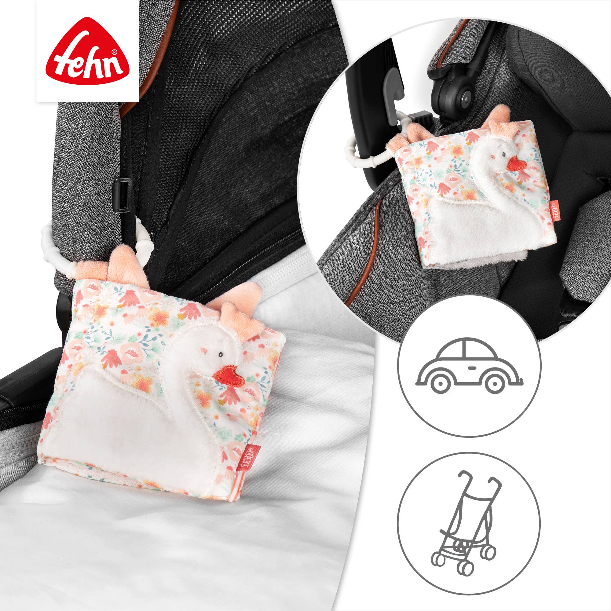 Fehn – Livro para bebés e crianças (0 a 2) por atacado – Livro de tecido Cisne Lake - livro sensorial com motivos de animais3