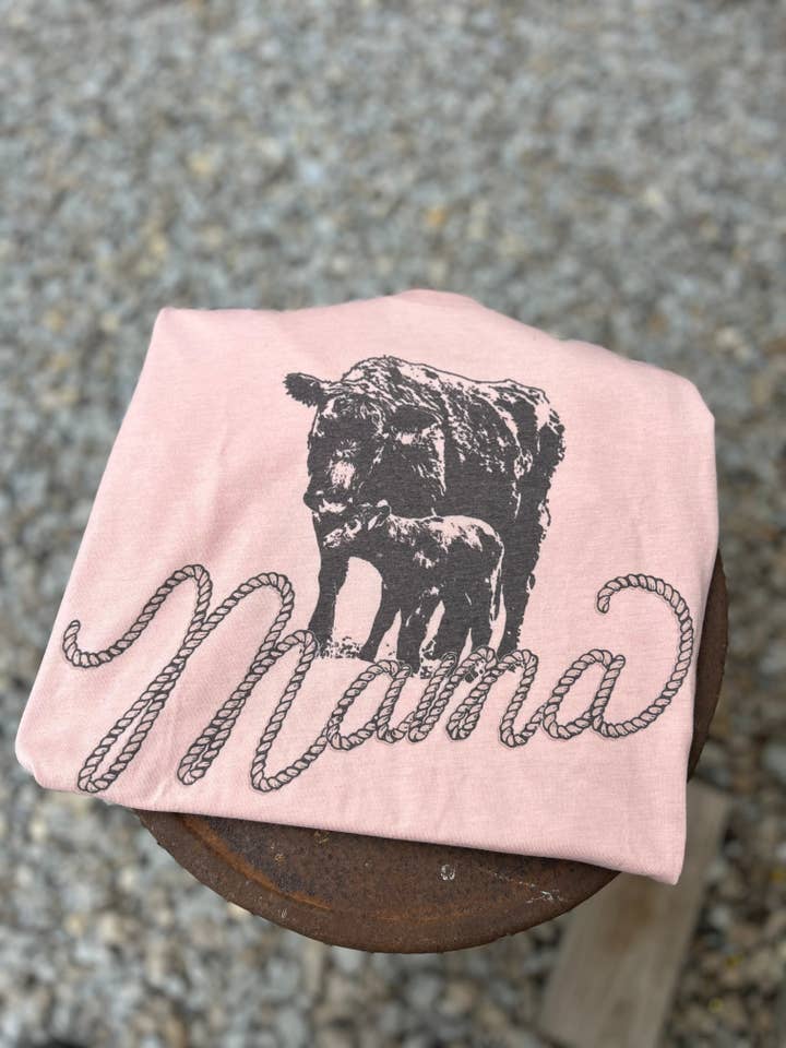 The Herd & Co - Wholesale Screen Printed T-Shirt - Women's - Bella Canvas Mama Cow Peach Women's Screen Printed T-Shirt