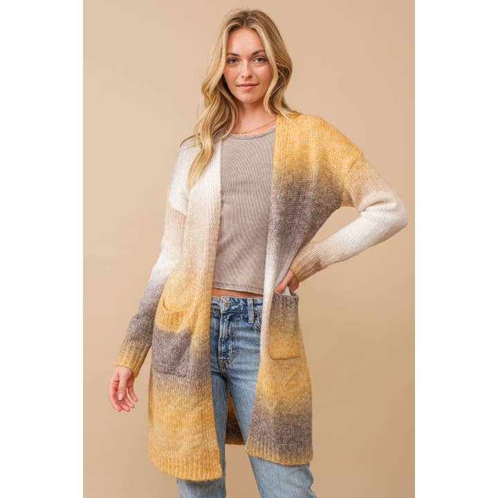 Ombre børstet garn strikket åben cardigan for engroshandel hos Cozy Casual, Inc.