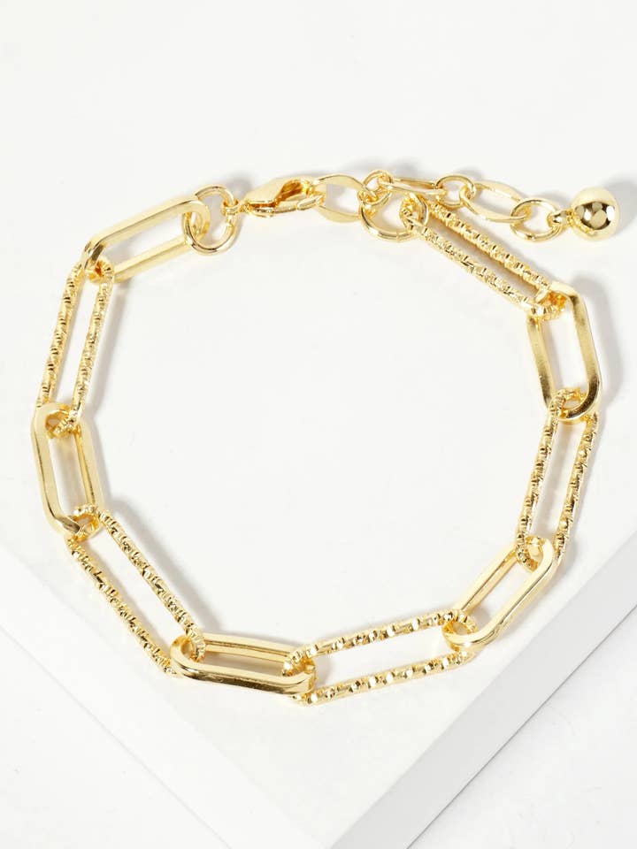 18K-Gold-Dipped Polished Brass 21-15mm Elegant Textured Link Bracelet for wholesale by Wild Honey