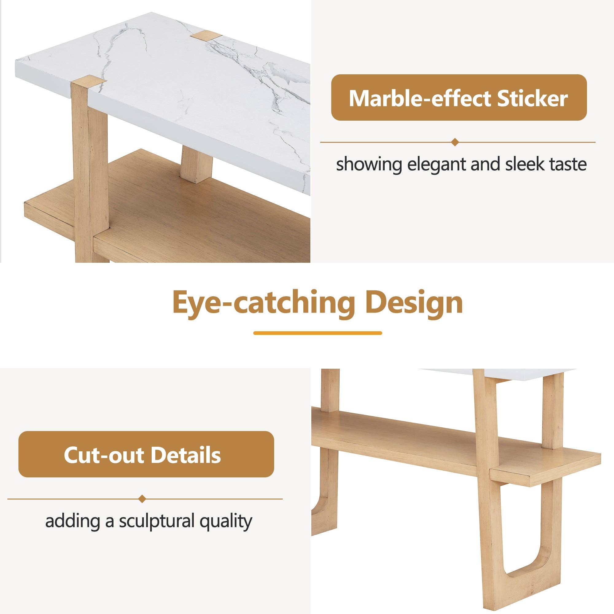 Orange County Decor - Wholesale Console Table - Retro Elegant Console Table With Marble Effect Top And Versatile Storage Solutions For Entryway And Living Room Natural Natural Solid Wood Mdf11