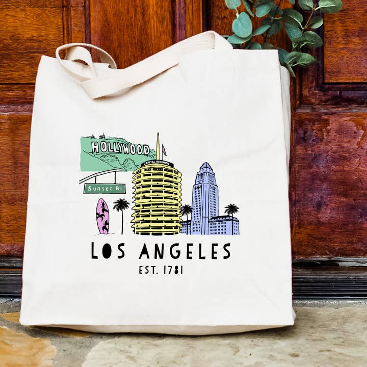 Moonlight Makers - Vendita all'ingrosso Borsa tote - Unisex - Los Angeles, CA Skyline - Borse a tracolla colorate - LA, LAX1