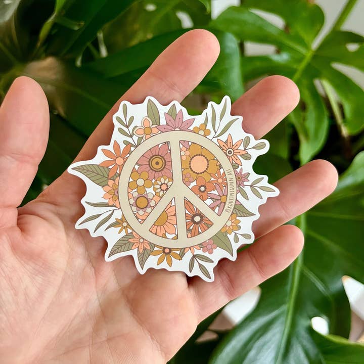 Floral Peace Sign | Water Resistant Vinyl Sticker for wholesale by Kourtni Gunn Art