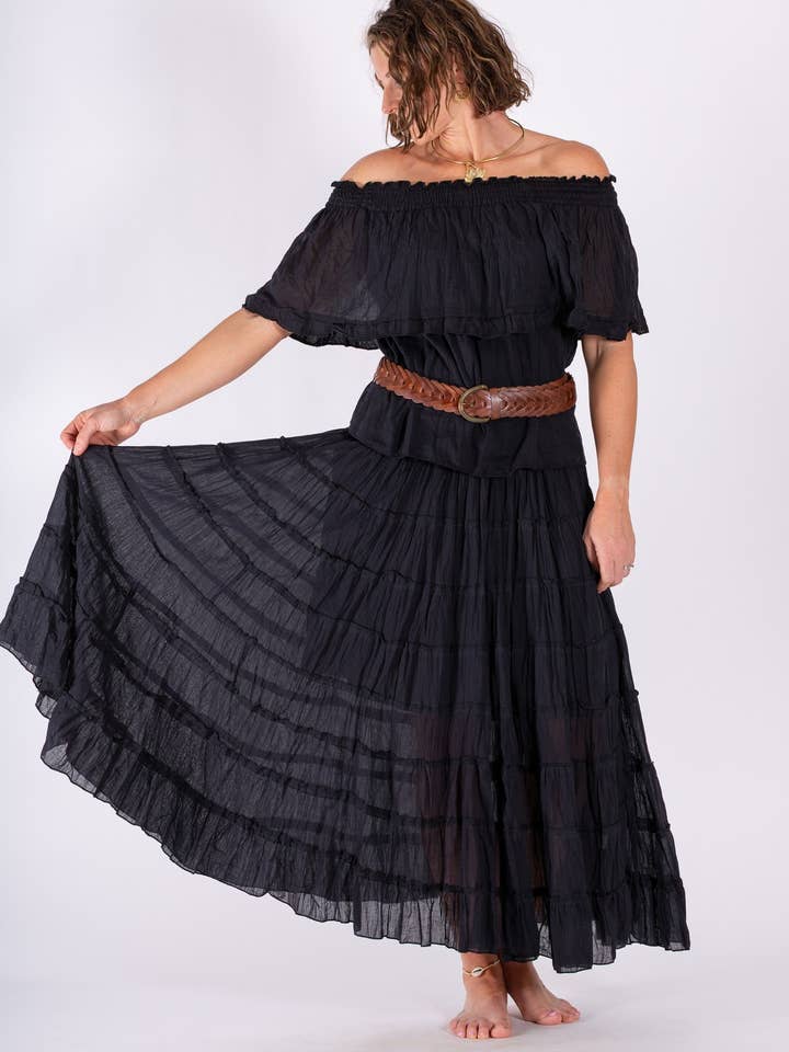 Ombak Designs - Wholesale Skirt – Women’s - TIERED CHEESECLOTH COTTON GYPSY SKIRT