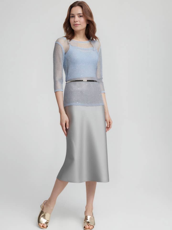 Sateen Maxi Skirt with Elastic Waistband and invisible zipper ( Grey ) for wholesale by Ellyndale