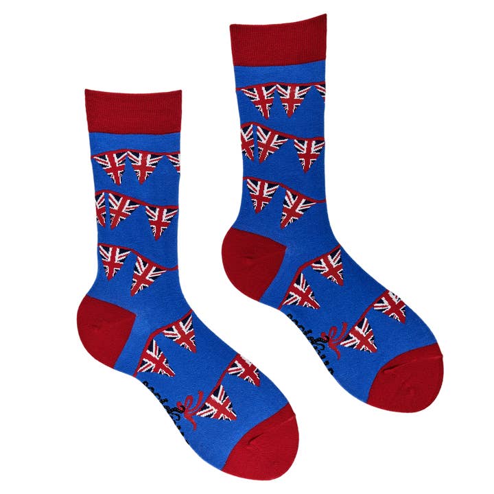 BLUE Union Jack Socks - UK Bunting for wholesale on Faire1