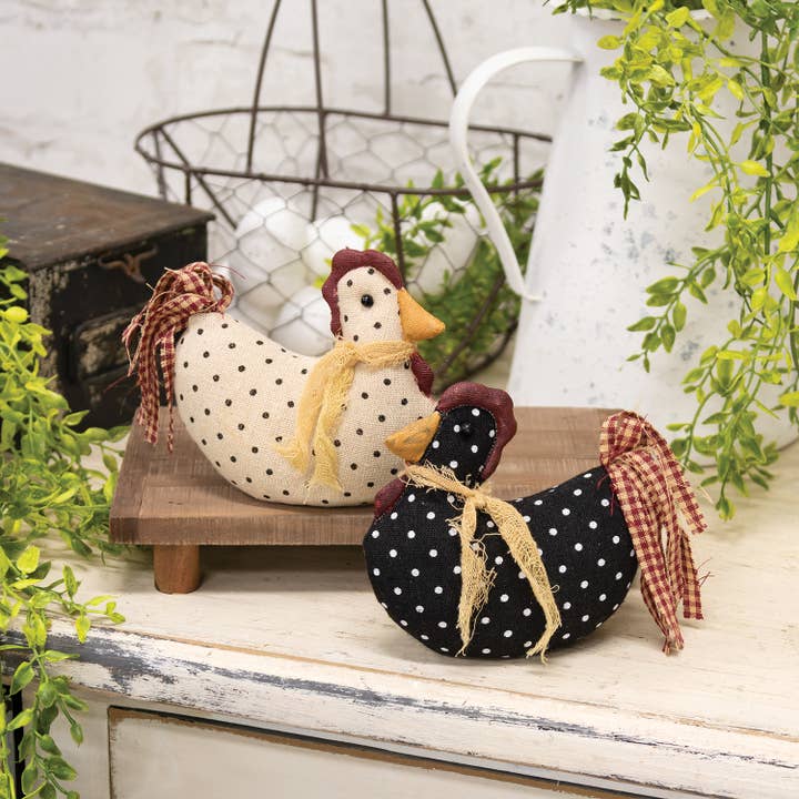 The Hearthside Collection - Wholesale Decorative Tabletop Object - Stuffed Mini Polka Dotted White Chicken Sitter2