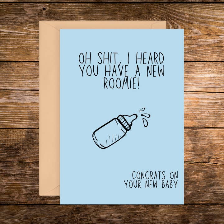 Oh mierda, escuché que tienes un nuevo compañero de cuarto (azul)| Tarjeta de felicitación para venta al por mayor de Rustic Avenue