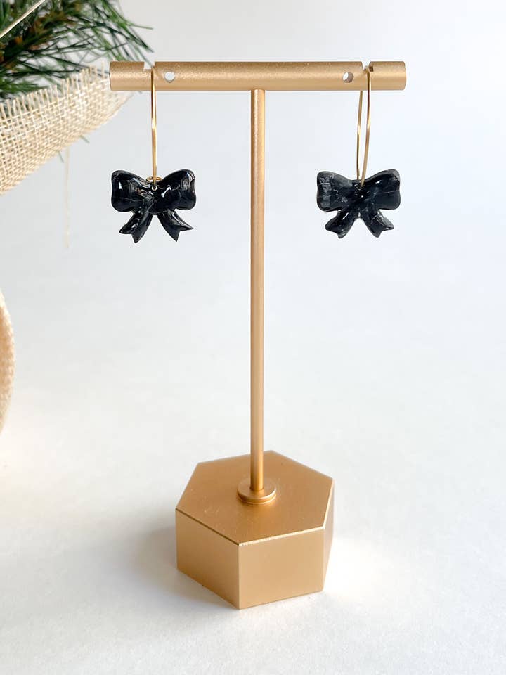 Glossy Black "Marble" Bow Hoops for wholesale by Kush Life Designs
