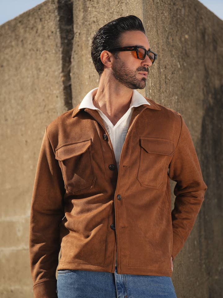 ★FACADE PATTERN★ Overfit suede jacket_camel Wholesale CAMEL SUEDE OUTERSHIRT for your store - Faire