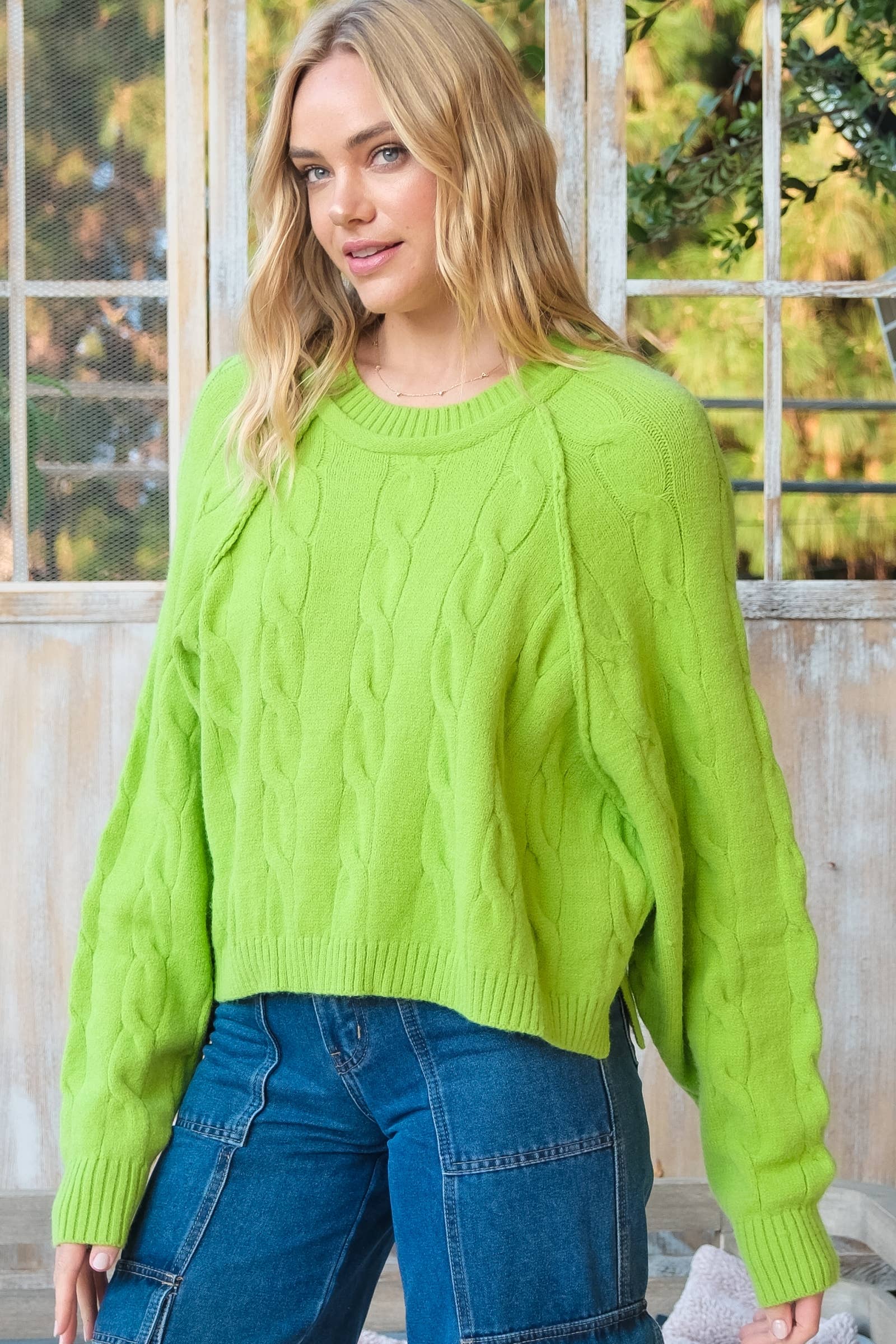 Nicabel - Wholesale Knit Sweater - Women's - Plus raglan sleeve cable knit sweater-PSW94198