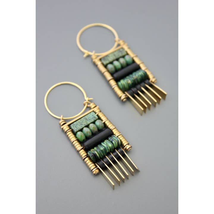 David Aubrey Jewelry - Wholesale Dangle earrings - FERE39 Green stone fringe hoop earrings2