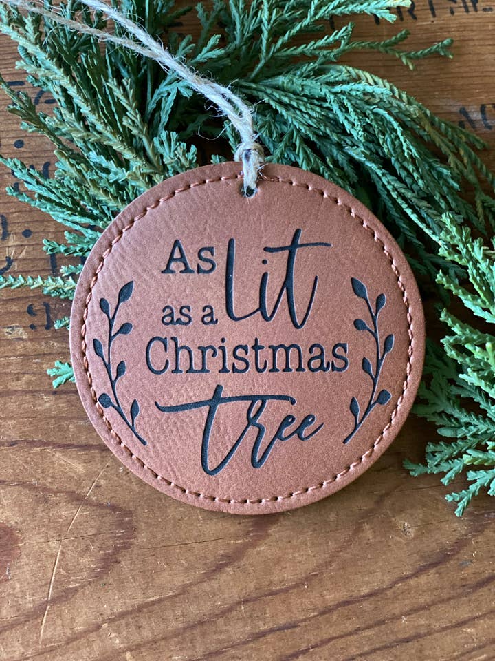 Leatherette Christmas Ornament - Lit as a Christmas Tree for wholesale by Fox and Fiddle Designs