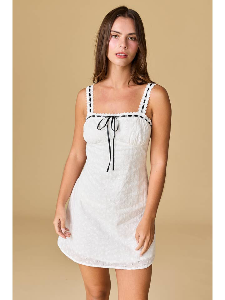 White PD18141 - Nevaeh Eyelet Mini Dress for wholesale on Faire