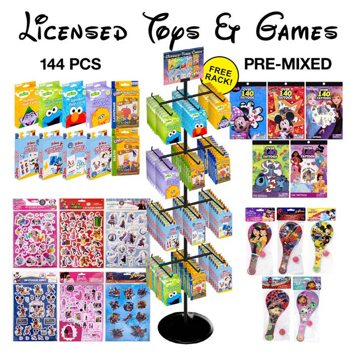 Deluxe Import Trading - Wholesale Toy Set - Kids - 144 pc Licensed Toys and Games with Display