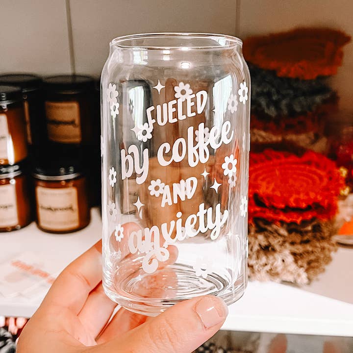 Copo de vidro de lata 16oz de café e ansiedade por atacado de Olivia Jean Boutique