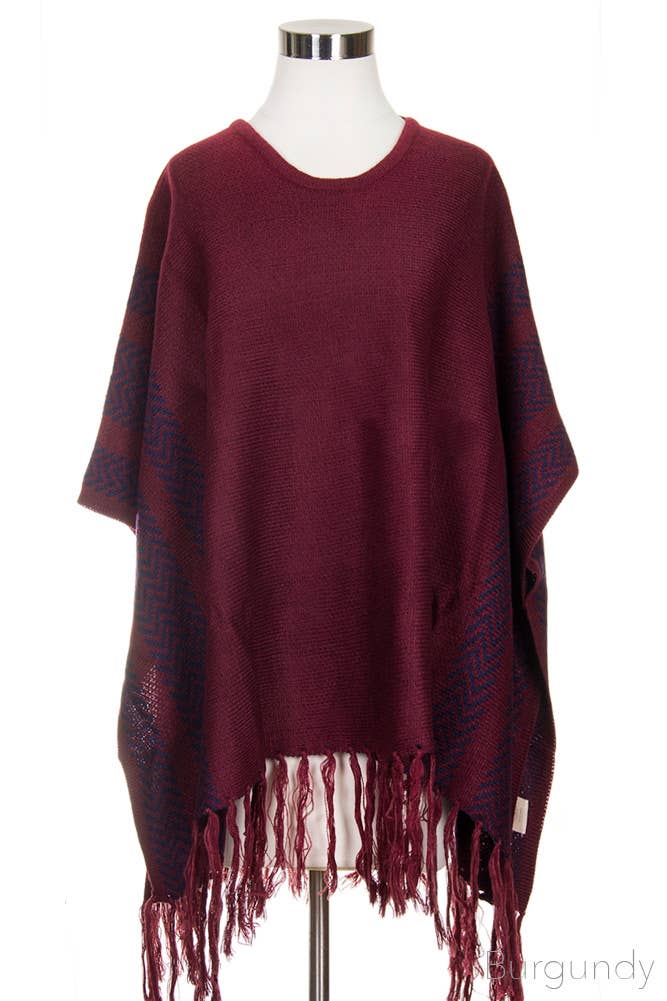 Hana – wholesale Poncho – Women's – Side Stripe Poncho with Fringe0