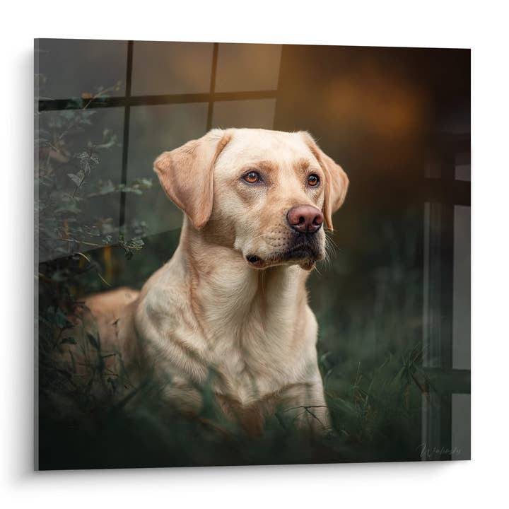 Tableau Labrador Beige Portrait Contemplatif - Regard Saisissant - Edition Tableau Labrador Retriever pour la vente par Walensky