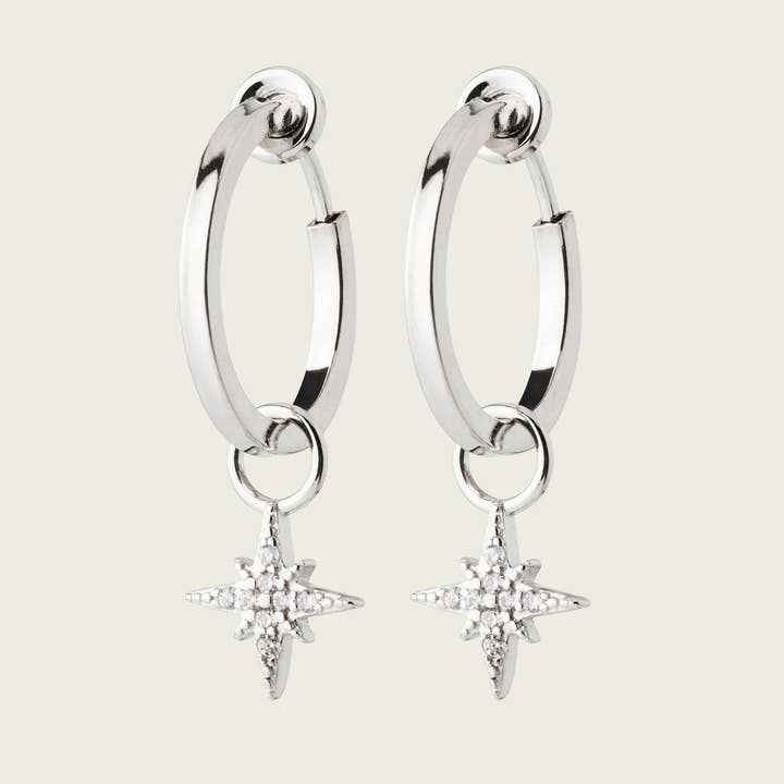 Star Hoop Charms Mini Hoop Clip On Earrings Set in Silver for wholesale by Aiori