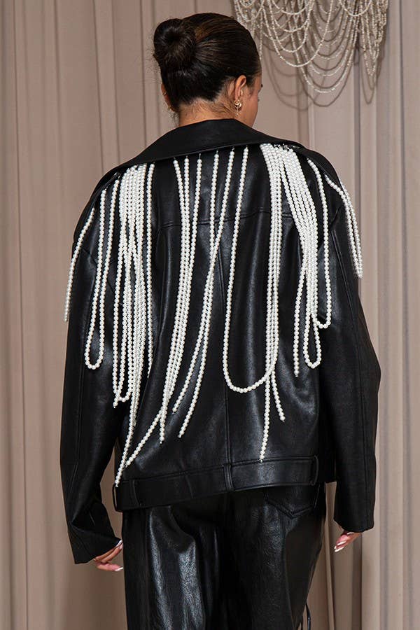 Nero LT60811B GIACCA IN PELLE OVERSIZE CON BORDI IN PERLE in vendita all'ingrosso su Faire0