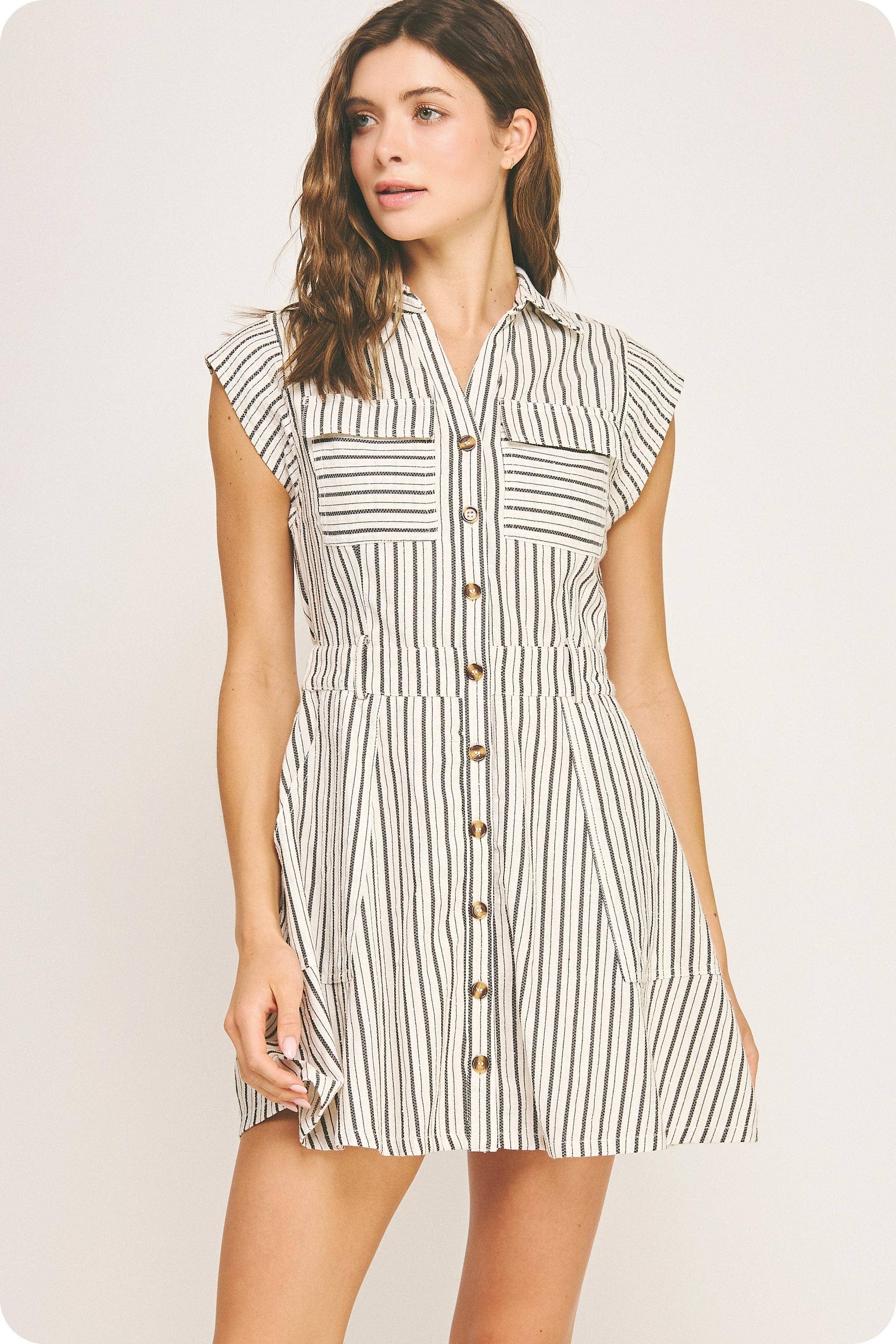 Strut & Bolt - Wholesale Dress - Women's - Top-Stitch Sleeveless Stripe Cotton Mini Dress16