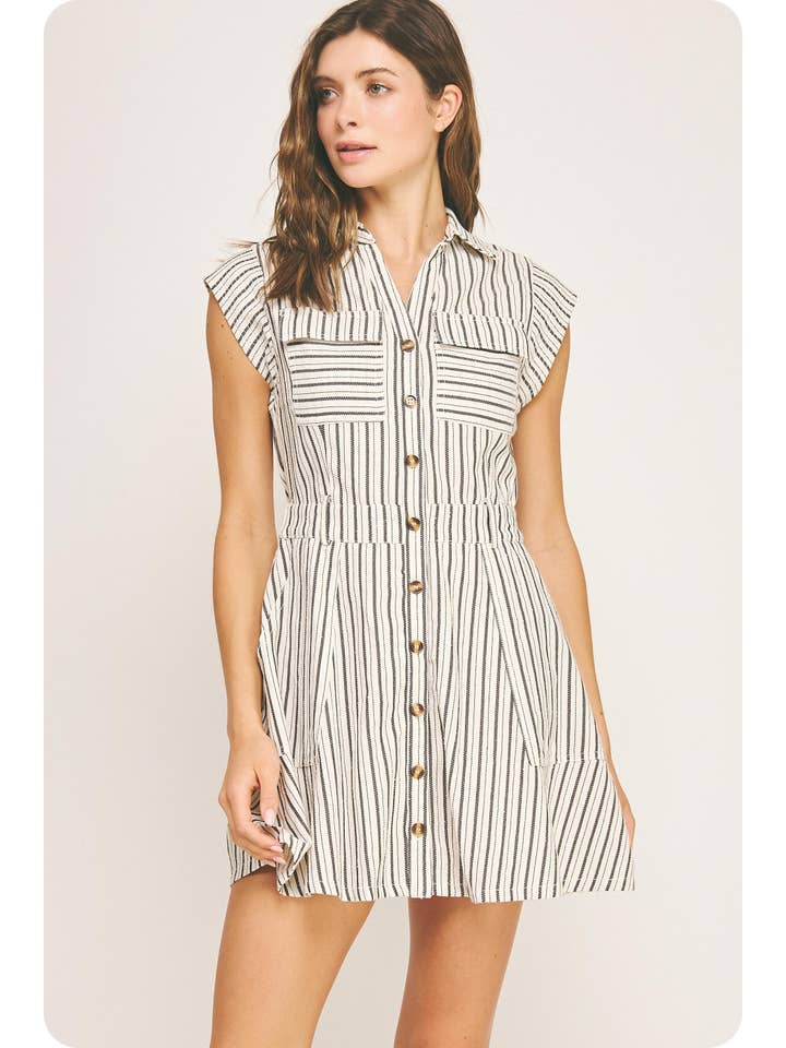 Strut & Bolt - Wholesale Dress - Women's - Top-Stitch Sleeveless Stripe Cotton Mini Dress16