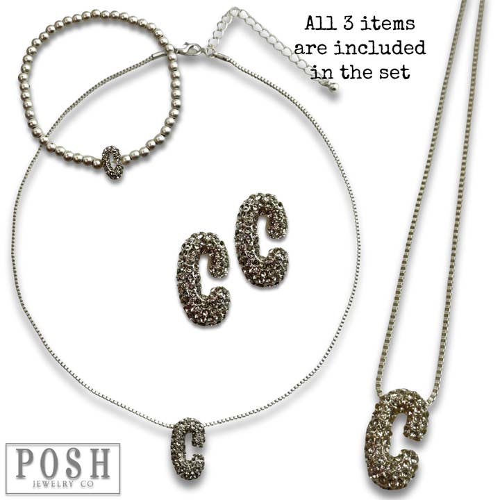 Pink Panache Brands - Wholesale Jewelry Set - Rhinestone initial jewelry set5