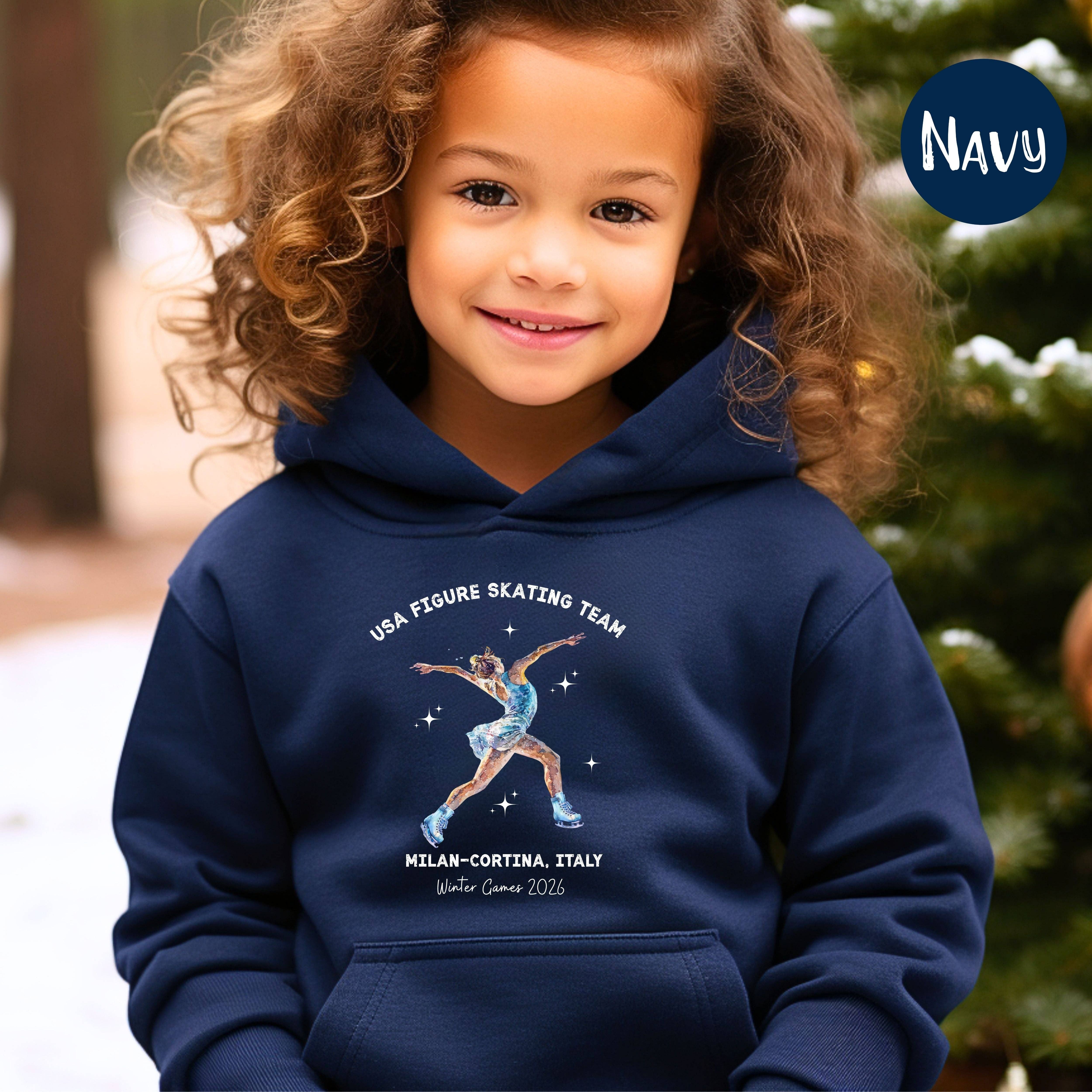CindyL Boutique – Hoodie - Crianças por atacado – Camisola com Capuz Infantil da Equipa de Patinagem Artística dos EUA Milano Cortina 20263