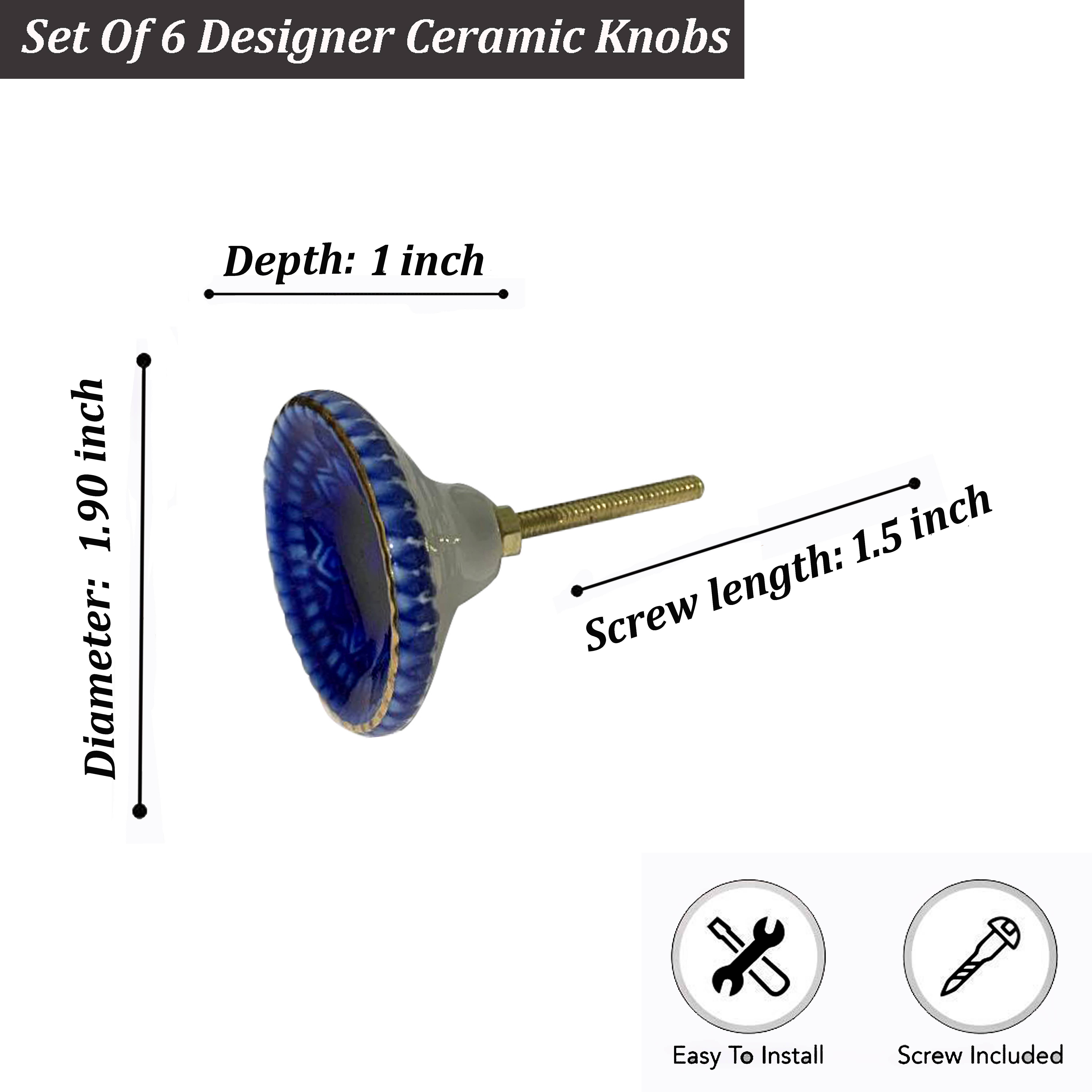 Perilla Home - Wholesale Knob/pull - Marrakech Ceramic Knob Blue ( Set of 6 )2