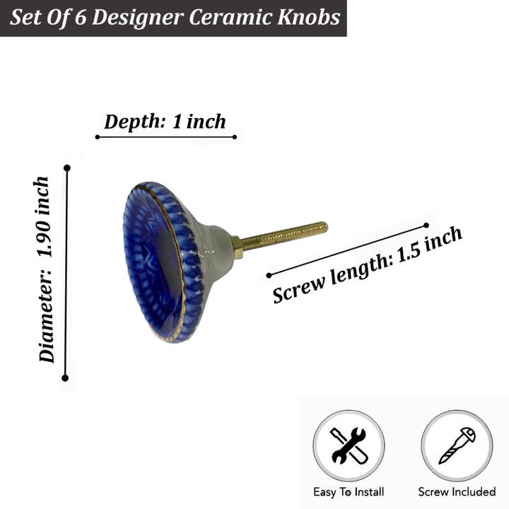Perilla Home - Wholesale Knob/pull - Marrakech Ceramic Knob Blue ( Set of 6 )2