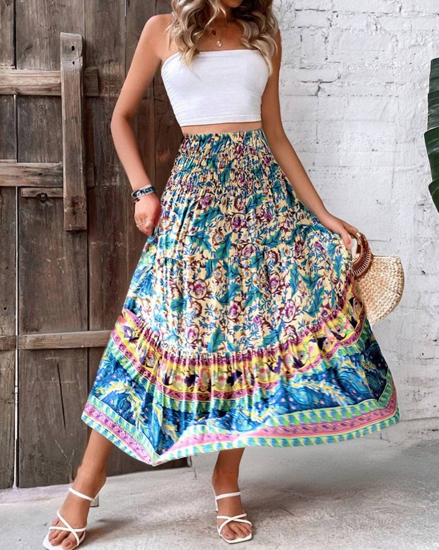 Rosa Clothing - Wholesale Skirt - Women's - Swing Style Bohemia Ethnic Floral maxi skirt30